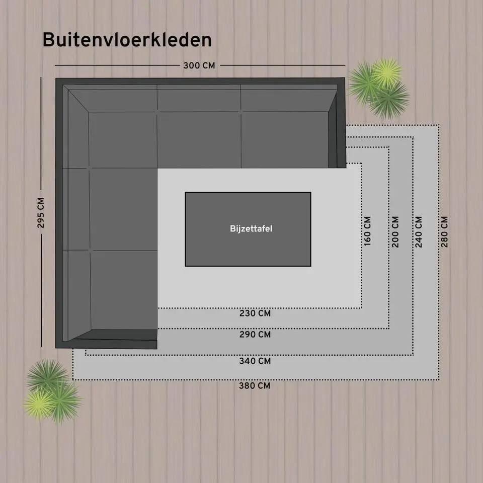 Eva Interior Buitenkleed Zwart Leaf - 200 x 200 cm