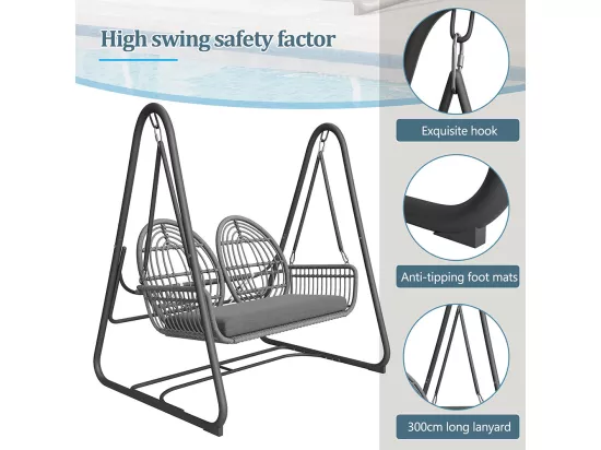 Chaise de balançoire jardin rotin synthétique 2 sièges dossier gris foncé coussins ensemble de mobilier de jardin gris