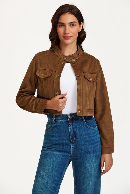 Faux Suede Jasje in Camel