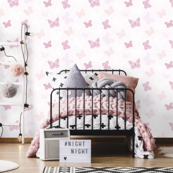 Vliesbehang Vlinders roze 100114