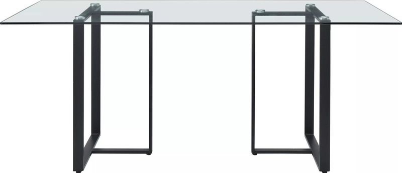 Eettafel - NILESA - Gehard Glas en Roestvrij Staal - Transparant en Zwart - 6 Personen