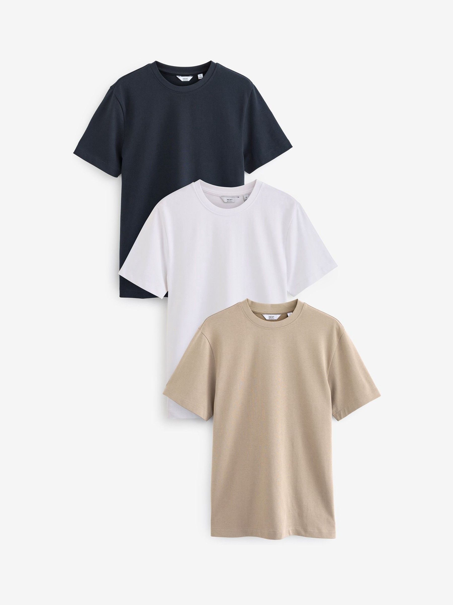 Marineblauw/wit/kiezelkleur - Normale Pasvorm - Verpakking van 3 T-shirts van zware stof