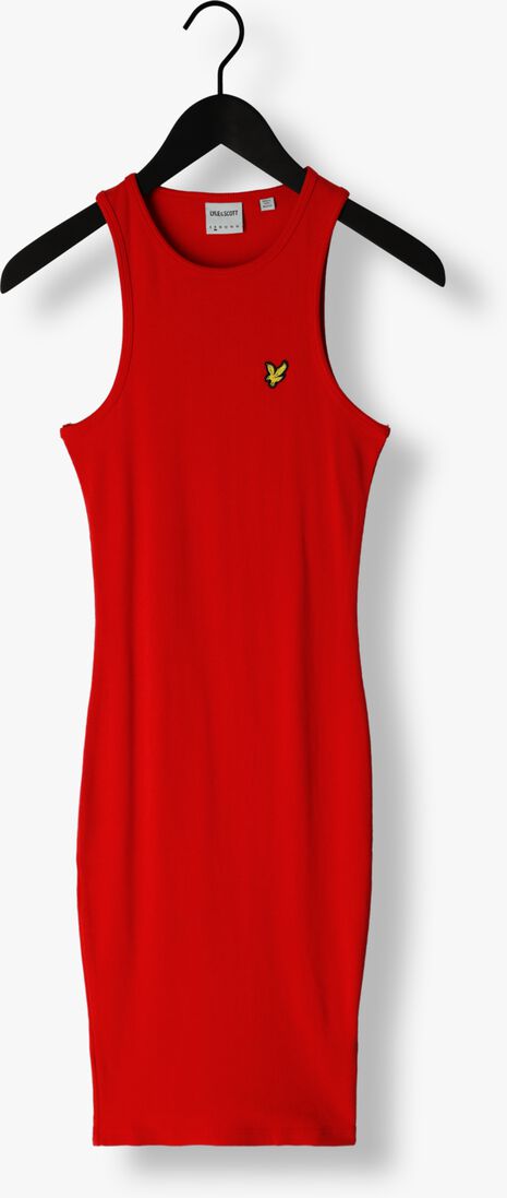 LYLE & SCOTT rode lyle & scott midi jurk ribbed racer dress
