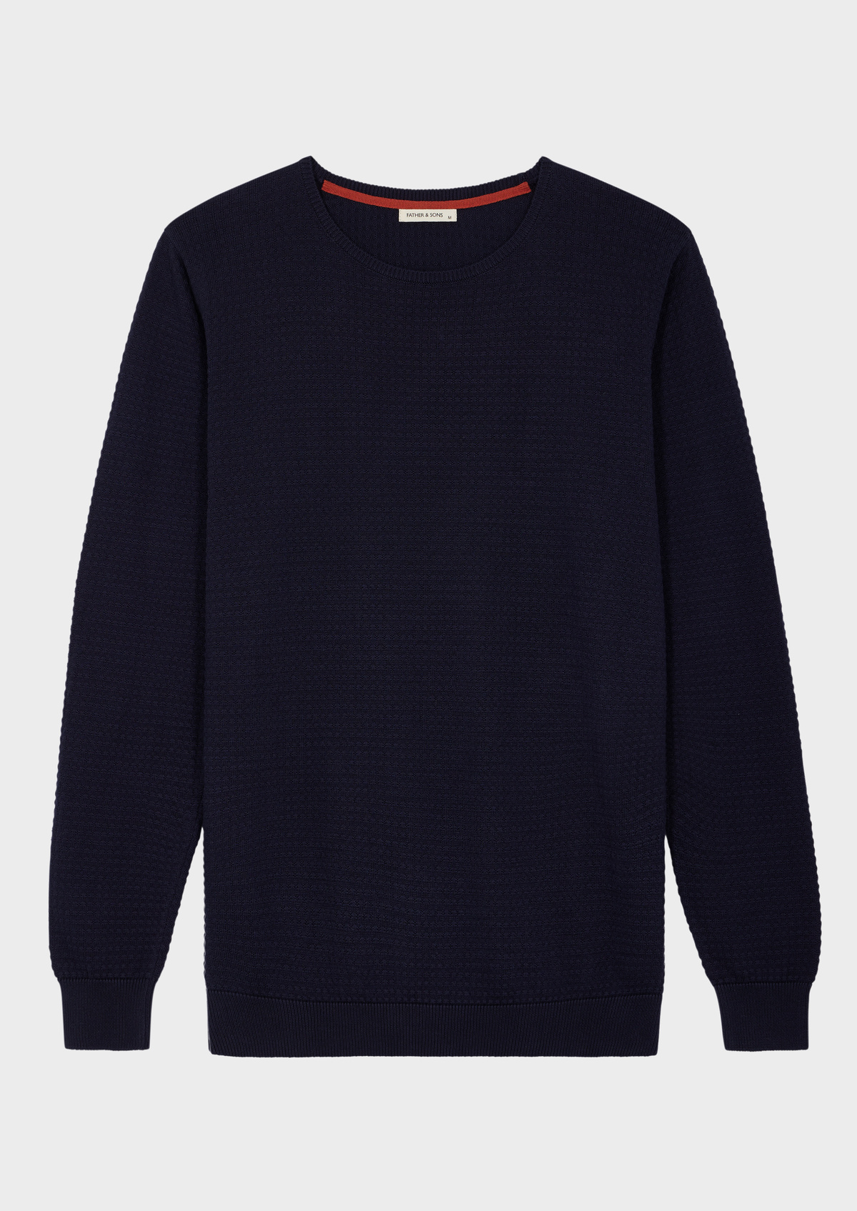 Pull col rond en coton uni bleu marine