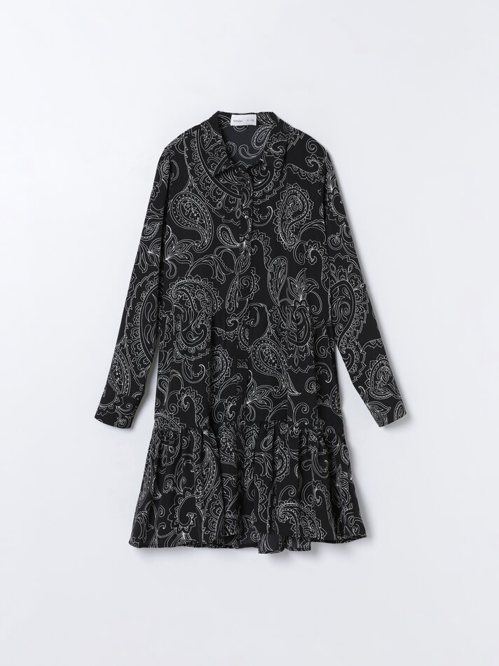 Vestido camisa de manga comprida - Preto