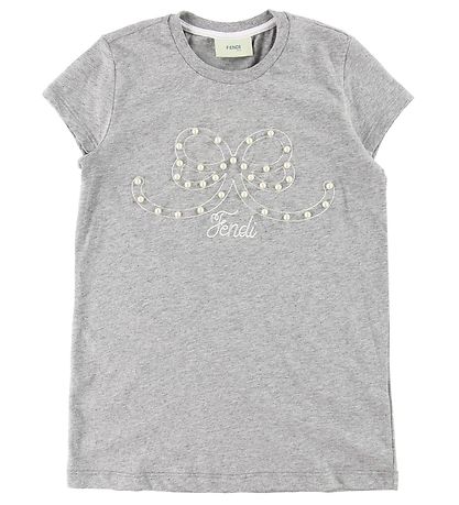 Fendi Kids T-Shirt - Graumeliert m. Perlen