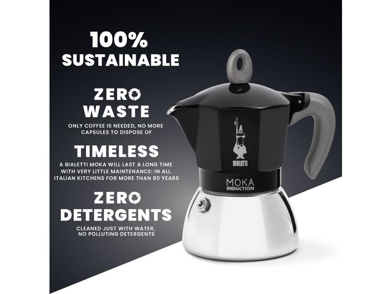 Bialetti Espressokocher New Moka Induktion 2 Tassen, Schwar Italienische Espressokanne – ein Design-Klassiker