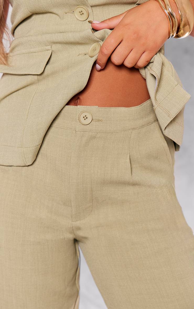 Vert Sauge Pantalon Large Tailleur Tissé Haut De Gamme Taille Haute