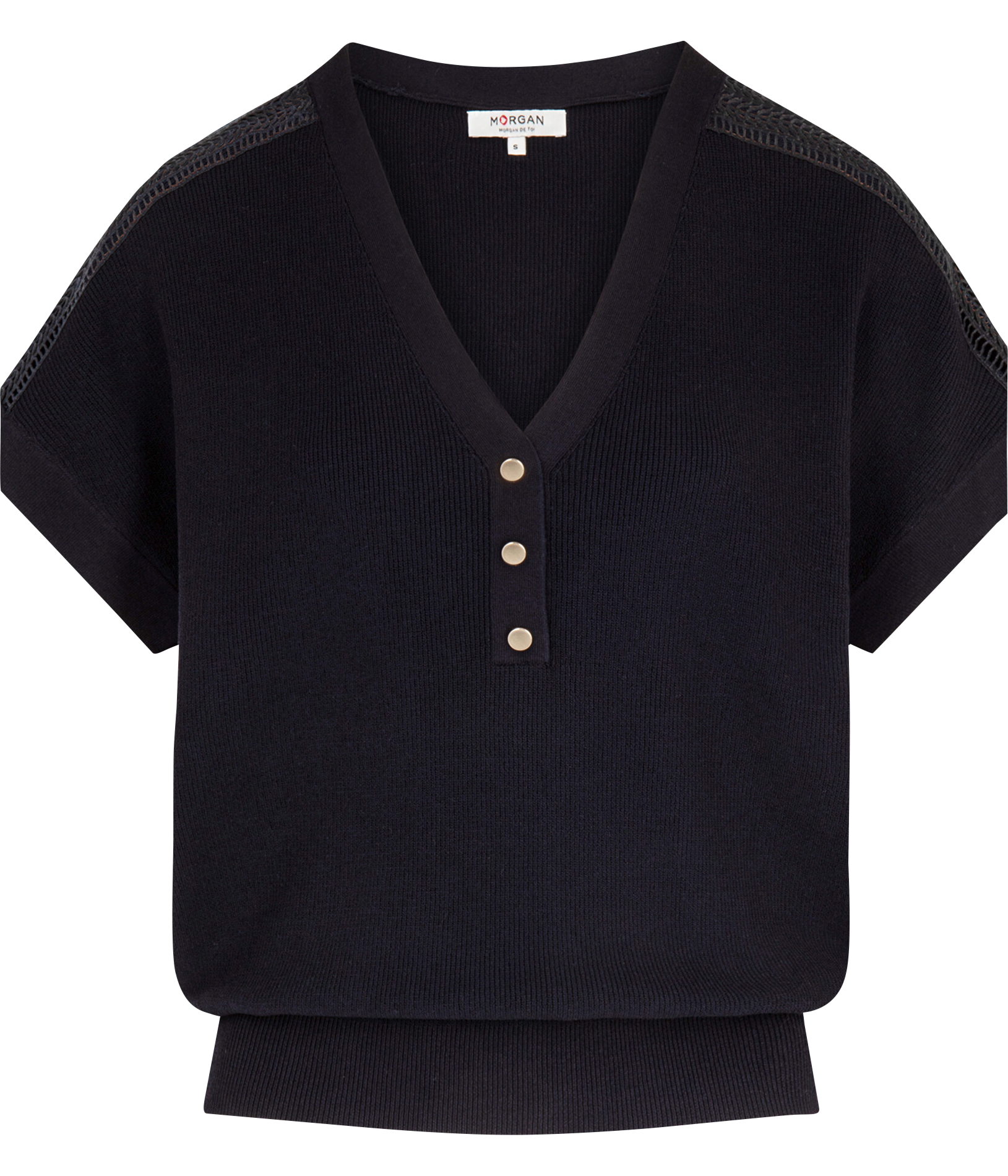 MARGE - Pull manches courtes à dentelle | Bleu