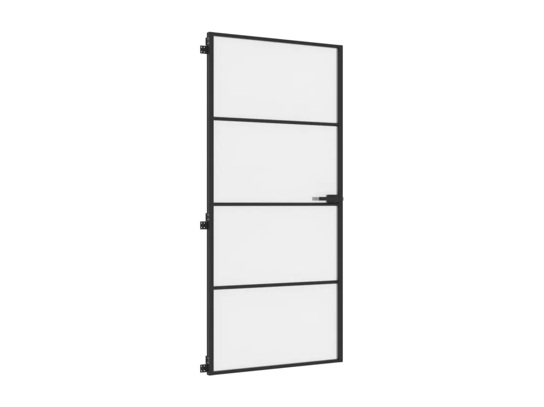 Porte intérieure mince noir 93x201,5 cm verre trempé aluminium