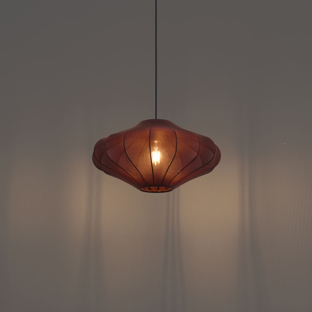Japandi hanglamp bruin met stoffen kap 50cm  - Plu