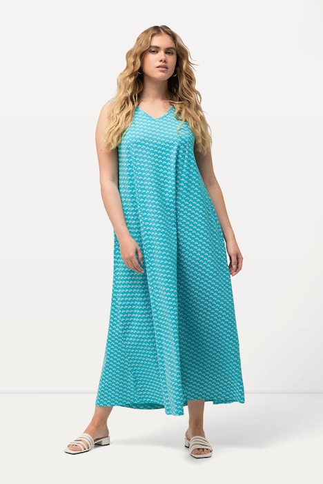 Jersey-Maxikleid, A-Linie, V-Ausschnitt, ärmellos
