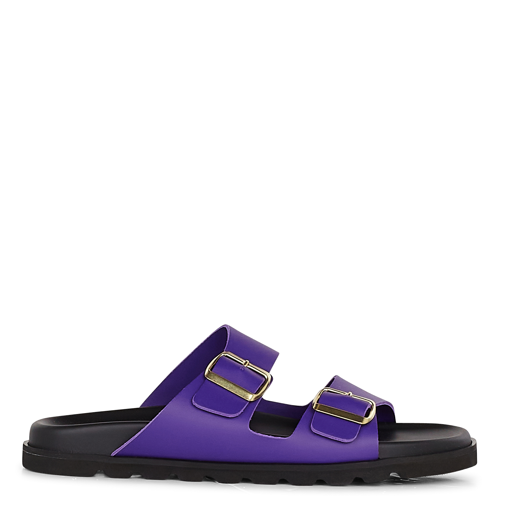 Sandales plates crantées en cuir| Violet