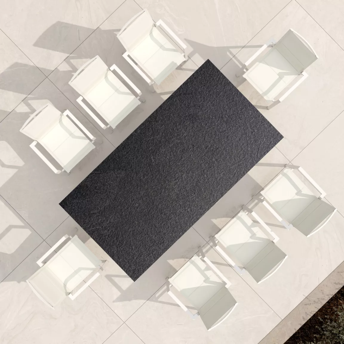 Table de jardin en aluminium et HPL 10 places (220 x 115 cm) Biarritz effet pierre Gris anthracite et blanc