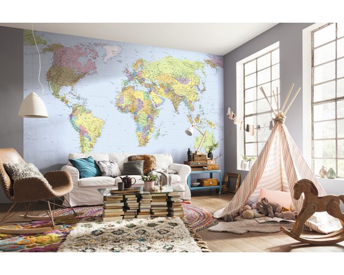Vliesbehang XXL4-038 Wereldkaart, 4-delige set, 368 x 248 cm