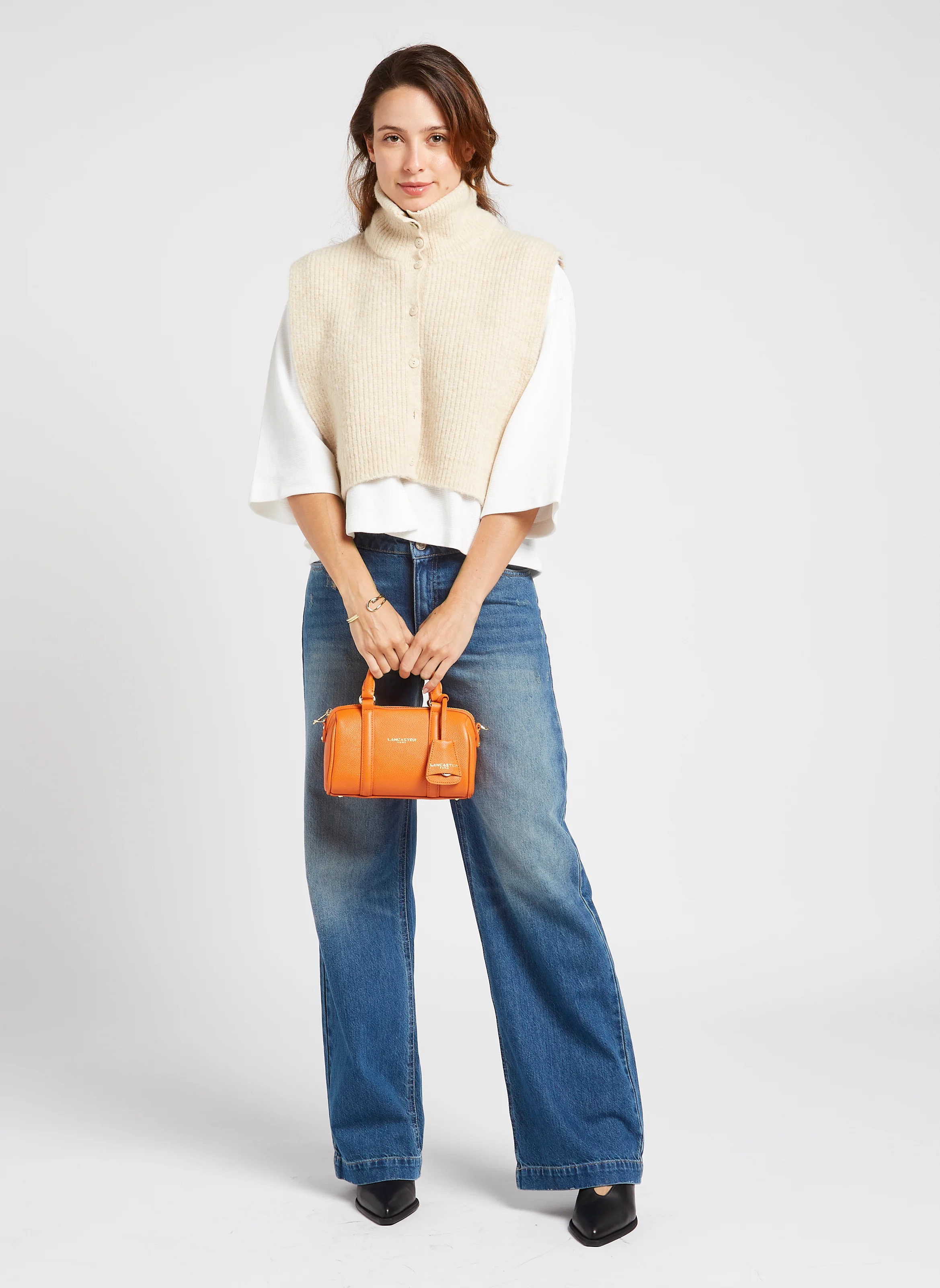 MILANO ANA - Petit sac polochon en cuir grainé| Orange