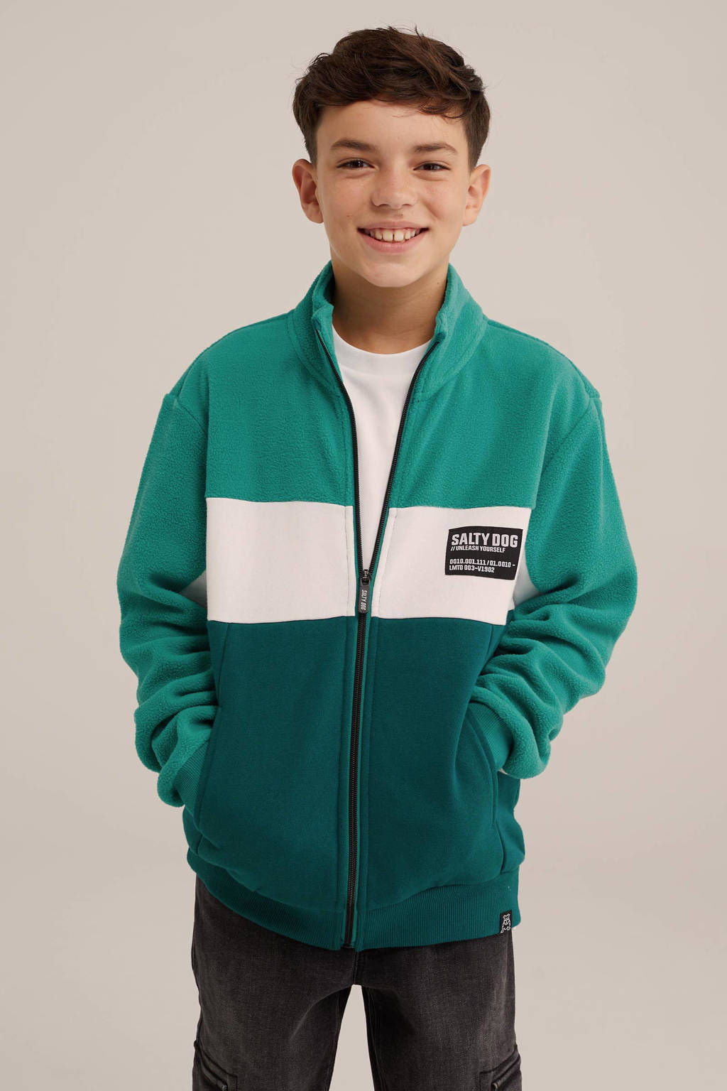 Salty Dog sweatvest groen/wit