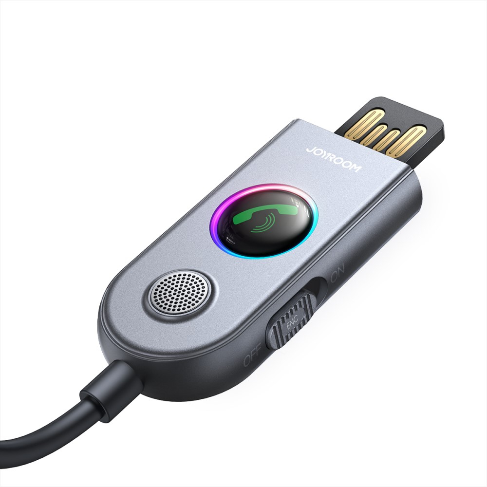 (1m) KFZ Bluetooth 5.3 Audio Receiver mit Freisprecheinrichtung   3.5mm Klinkeadapter Spiralkabel (JR-CB6) - Grau / Schwarz
