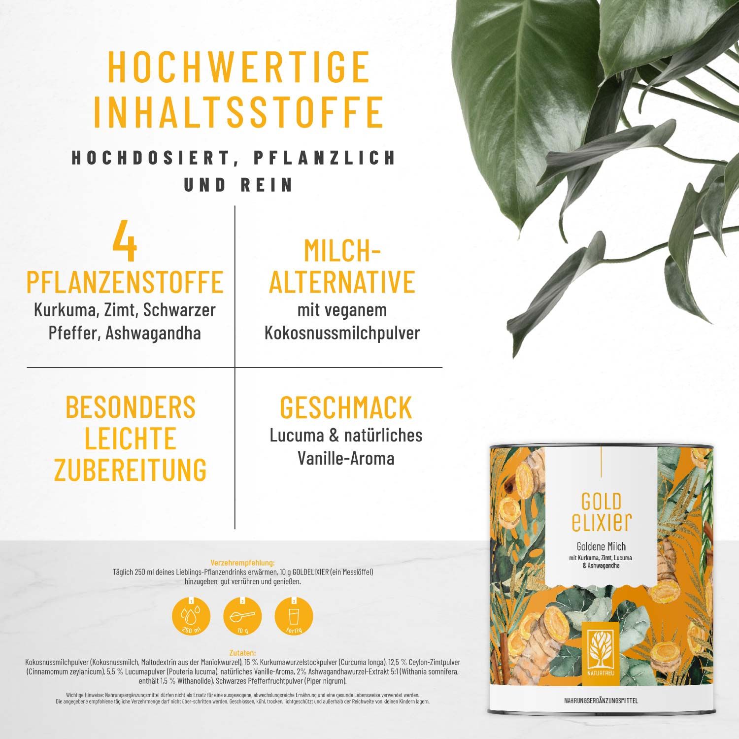 Goldene Milch mit Kurkuma, Zimt, Lucuma & Ashwagandha - Goldelixier - NATURTREU®