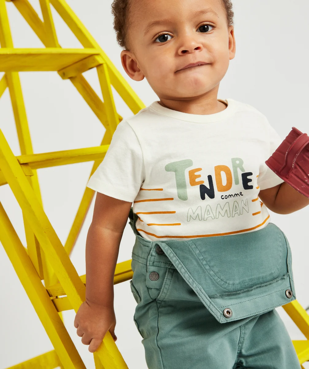 T-SHIRT BÉBÉ GARÇON EN FIBRES RECYCLÉES RAYÉ ÉCRU ET CAMEL