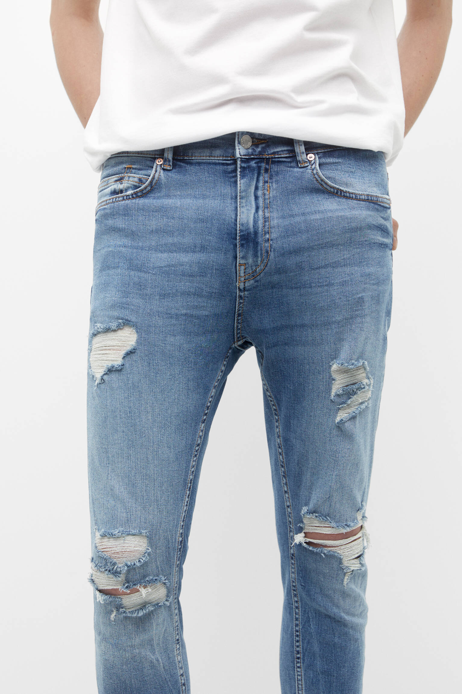 CALÇA JEANS CENOURA RASGADA - AZUL MÉDIO