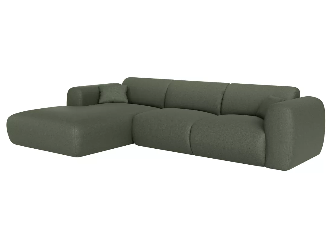 Grand canapé d'angle gauche en tissu chiné vert POGNI de Maison Céphy