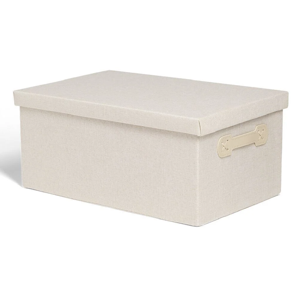Boîte de rangement coton gris ou beige 40,5xH18x26,5cm