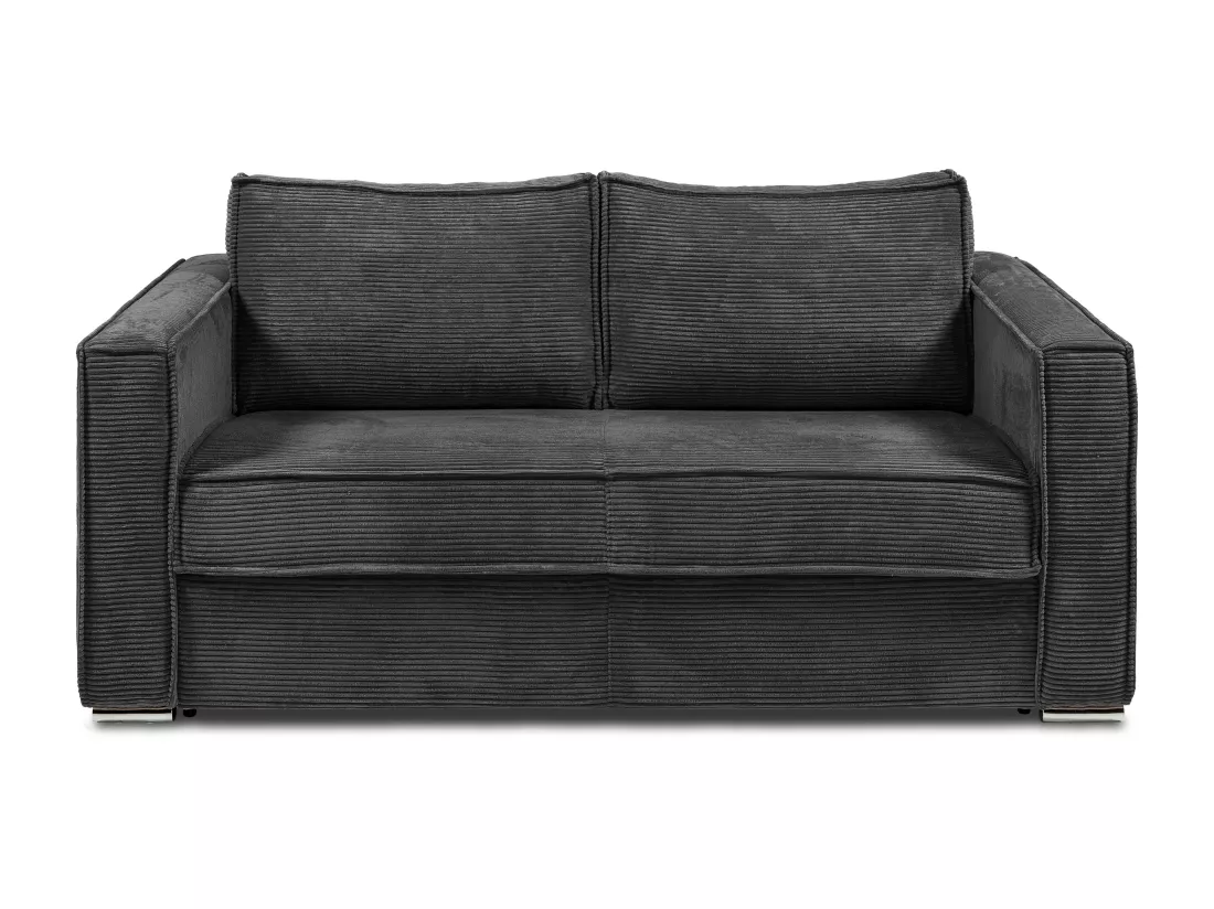 Canapé 3 places convertible express en velours côtelé gris anthracite - Couchage 140 cm - Matelas 18 cm LORETO