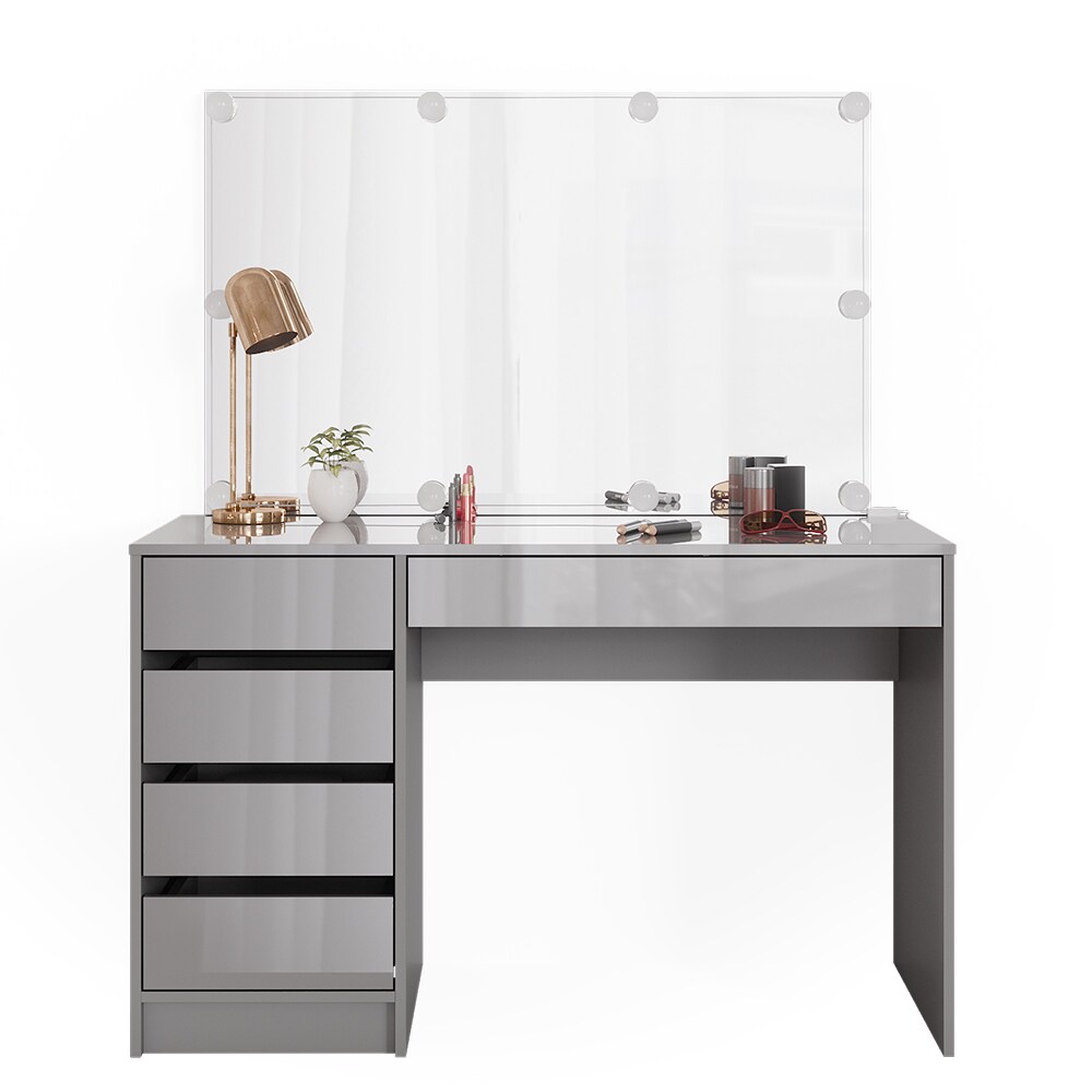 Vicco Schminktisch Frisiertisch Frisierkommode Sherry Grau Schminkspiegel LED 120x75 cm modern Schlafzimmer Kommode Schublade Ablage Aufbewahrung Kosmetiktisch Make-Up-Tisch Hochglanz