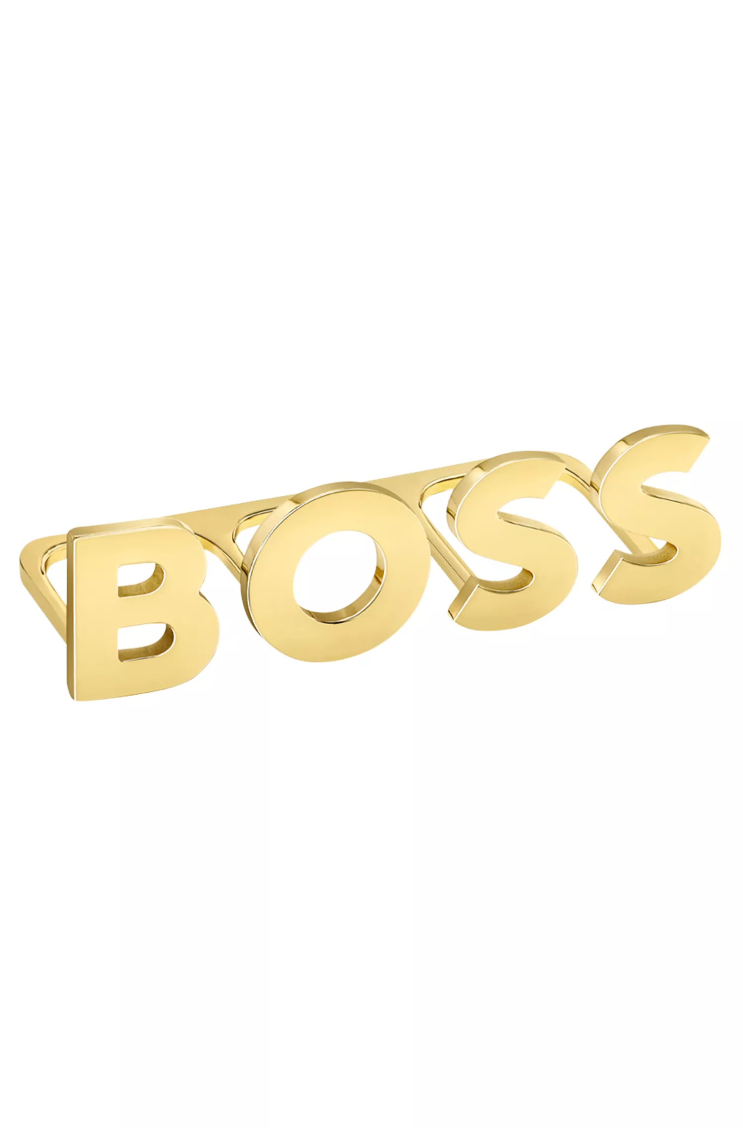 Anel de falange BOSS em tom preto-dourado claro com letras do logotipo