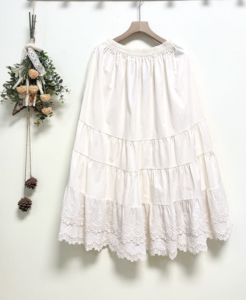Santeh - Hoge taille effen kanten midi-lijn rok