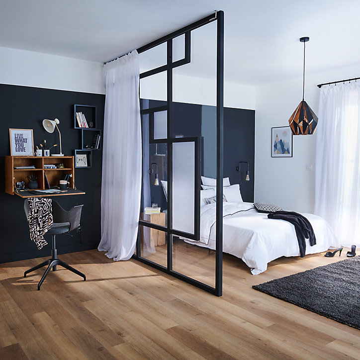 Ensemble barre à rideau industriel extensible noir Araxos GoodHome L. 70/100 cm