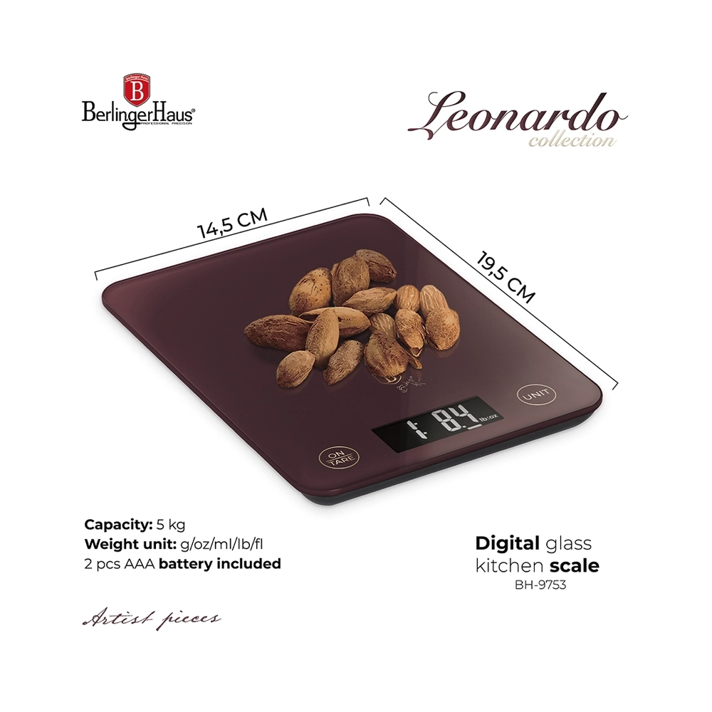 Berlinger Haus Digitale Küchenwaage matt bordeaux Leonardo Collection