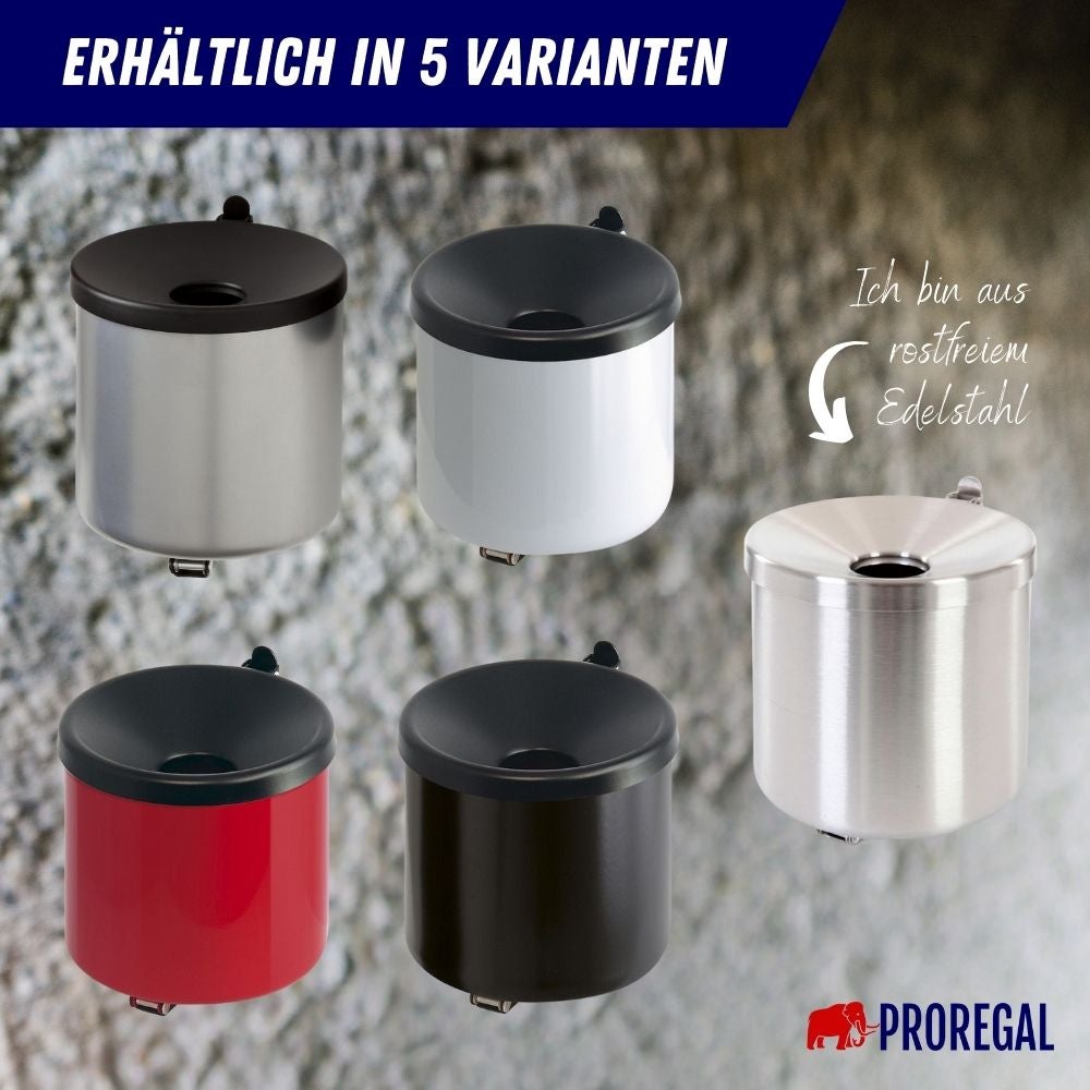 PROREGAL Ronde brandblussende wandasbak 2 liter HxØ 16 x 16 cm Metaal Zwart met zwart deksel