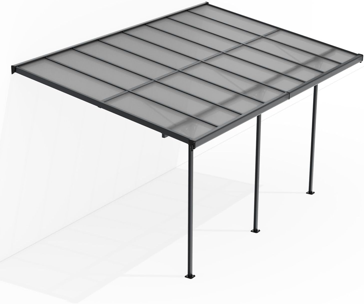 Juskys Terrassenüberdachung Borneo 5x3 m — Sonnenschutz aus Aluminium mit grauen Doppelstegplatten — Terrassendach zur Wandmontage in Dunkelgrau