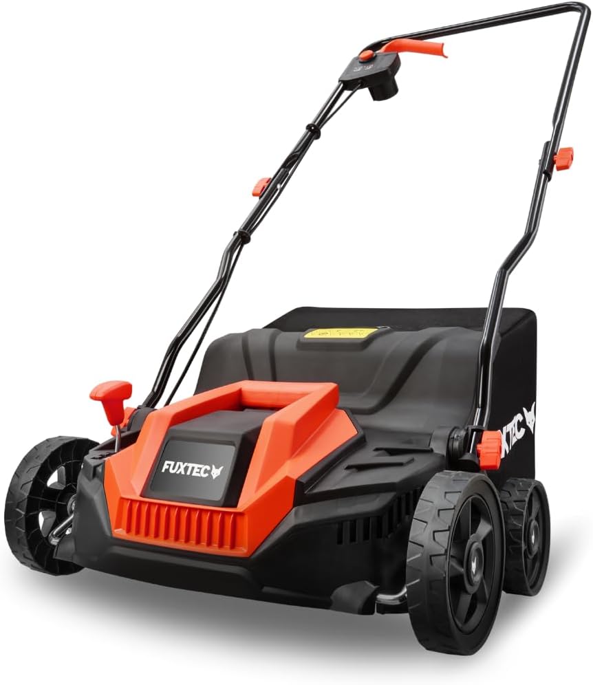 FUXTEC Elektro-Vertikutierer FX-EV320ECO, Rasenlüfter mit 1300 Watt Power, 32 cm Arbeitsbreite und Tiefeneinstellungen von -12 bis +10 mm, 40 L Grasfangkorb