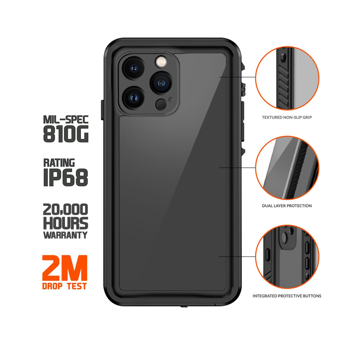iPhone 14 Pro Max Avalanche Case Wasserfeste Outdoor Schutz Hülle IP68 (EGCA00390) - Schwarz