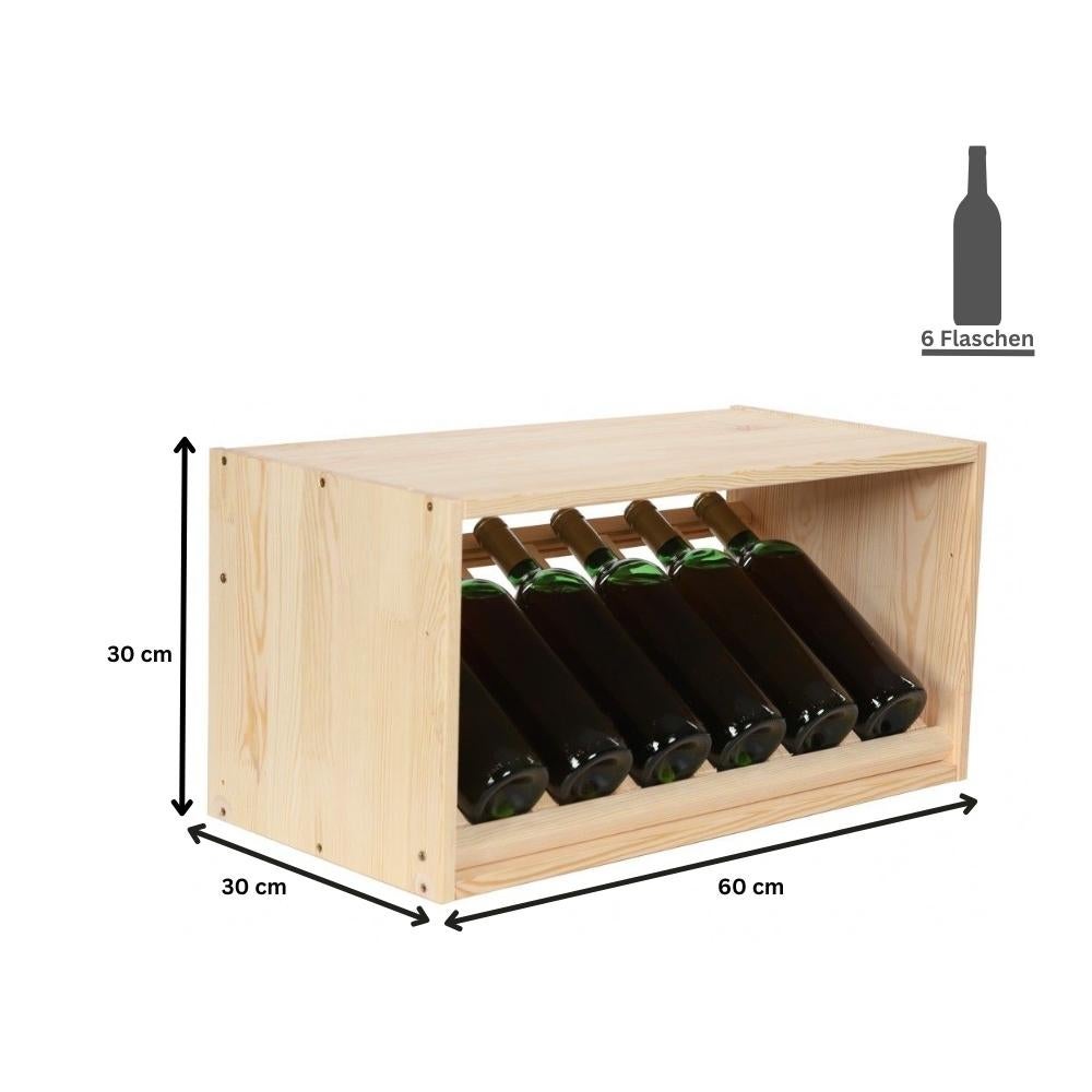 PROREGAL Modulair Wijnrek Vincellar Mod HxBxD 30 x 60 x 30 cm Schuine Module Voor 6 Flessen Massief Dennenhout Natuurlijk