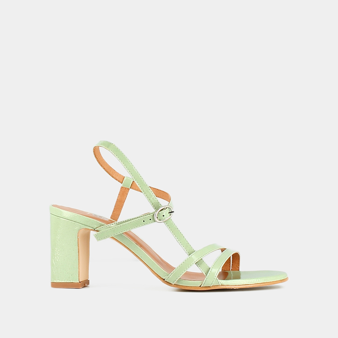 Sandales à talons et brides  en cuir brillant vert