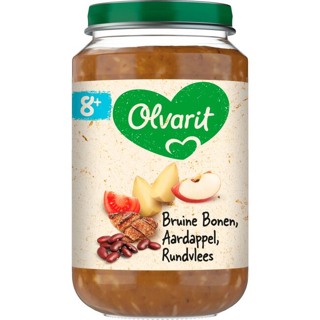 Olvarit Bruine Bonen Appel Rundvlees Appel Babyhapje 8+ maanden 200 GR