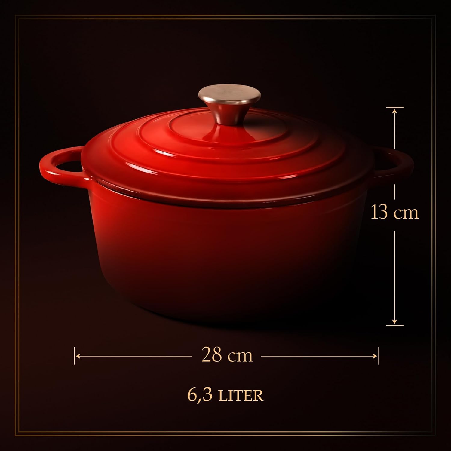 Gusseisen Bräter 28 cm – Dutch Oven & Emaille Schmortopf mit Deckel – Gusseisen-Topf und Emaille Topf für Induktion – Cocotte/Bräter & Schmortöpfe – Bratentopf mit 30 Jahre Garantie