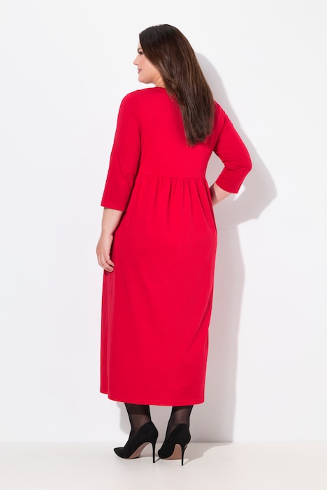 Jerseykleid, Empirenaht, V-Ausschnitt, 3/4-Arm, Taschen