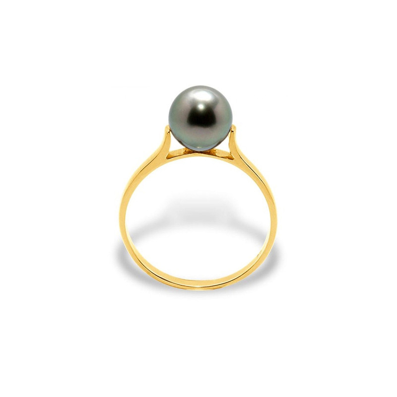 Bague Femme Jonc Perle de Tahiti 8 mm et Or jaune 375/1000