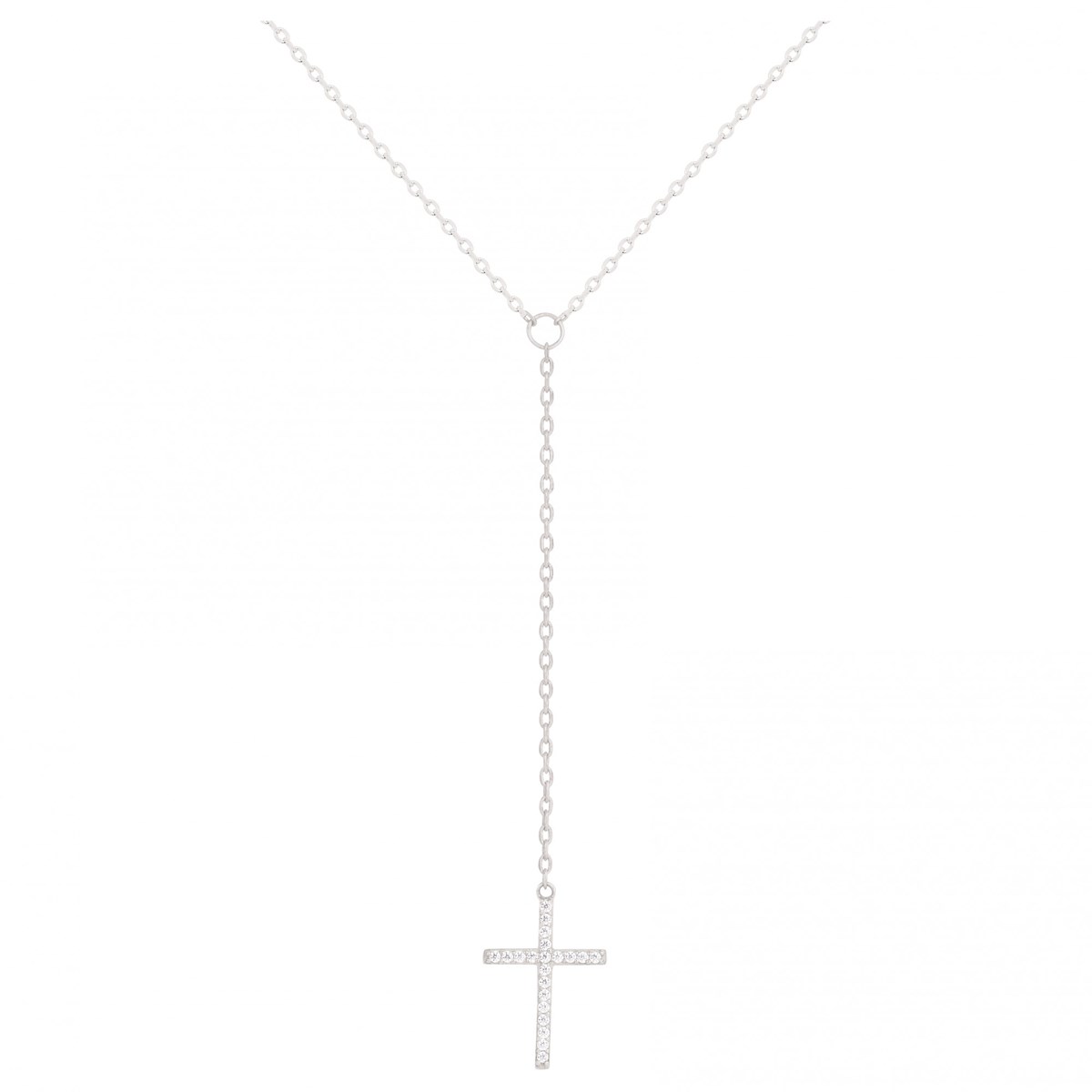Collier Y en Argent avec oxyde de zirconium blanc