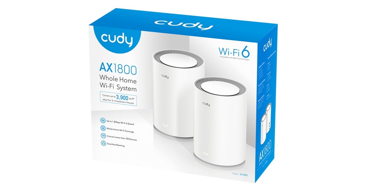 CudyAX1800 Gigabit Mesh Wi-Fi 6 System (2-Pack) mesh router  (Wit)