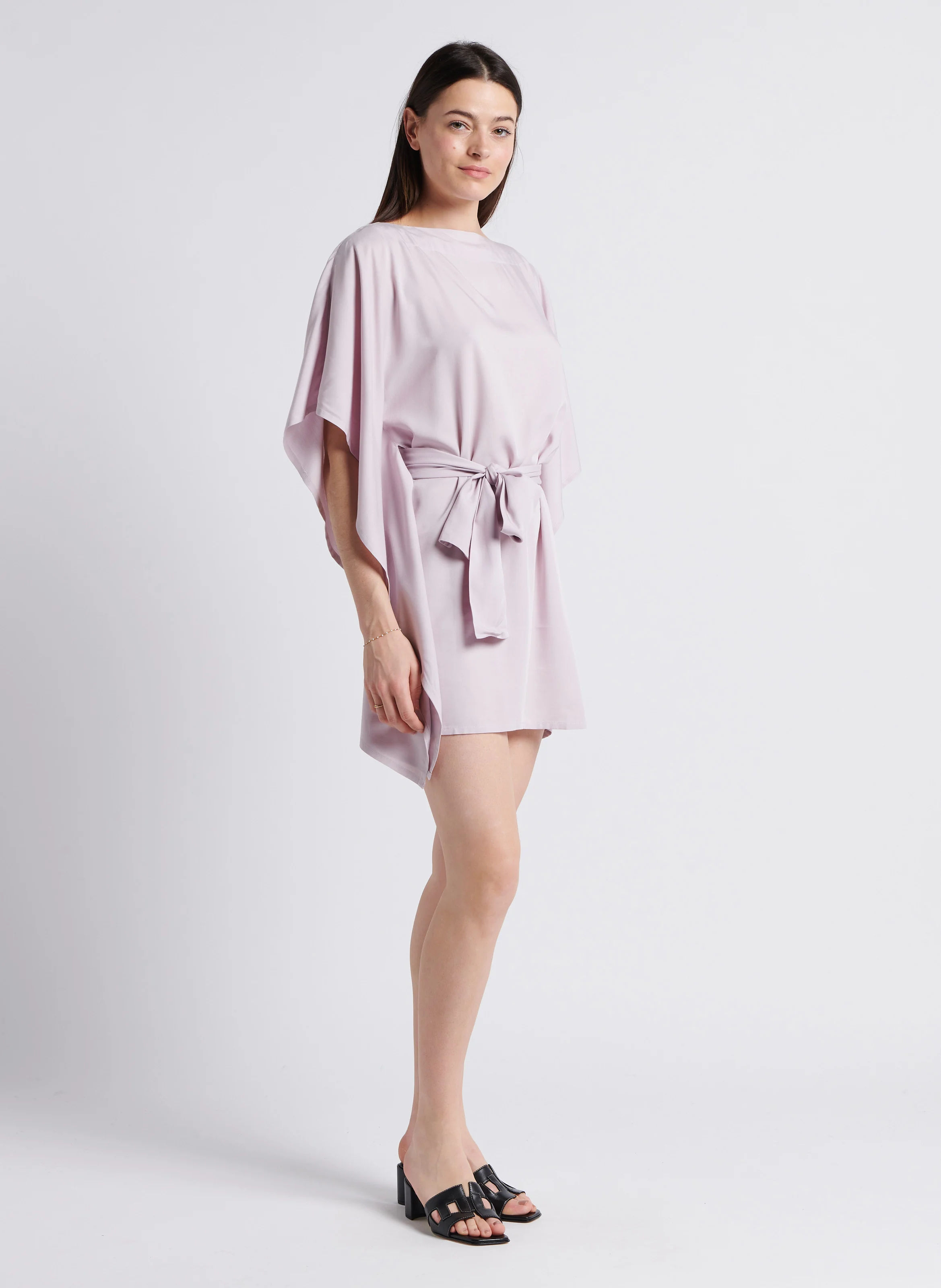 KIMONO - Robe midi ample kimono ceinturée à col bateau | Violet