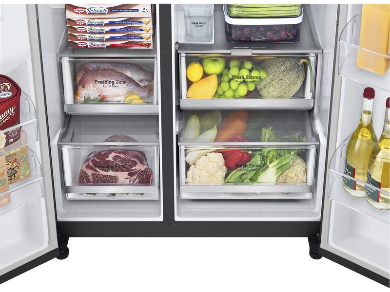 LG Foodcenter GSXV91MCLE Matte Black Side by Side Kühlgerät mit Fenster und Innenbeleuchtung