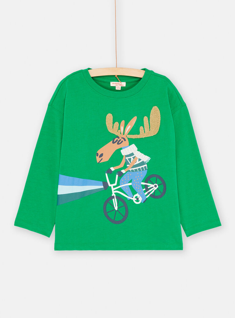 T-shirt vert anglais à motif élan pour garçon