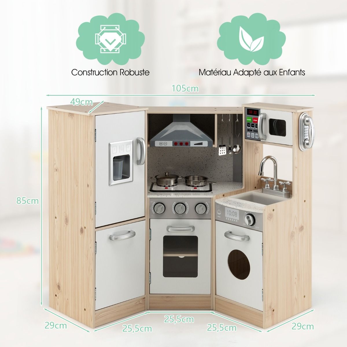 Cuisine Enfants en Bois XXL Angle 105 x 49 x 85 cm ( L x l x H ) Cuisine Complet avec Four Lave Linge 3 An+ - Lidl-Manfred