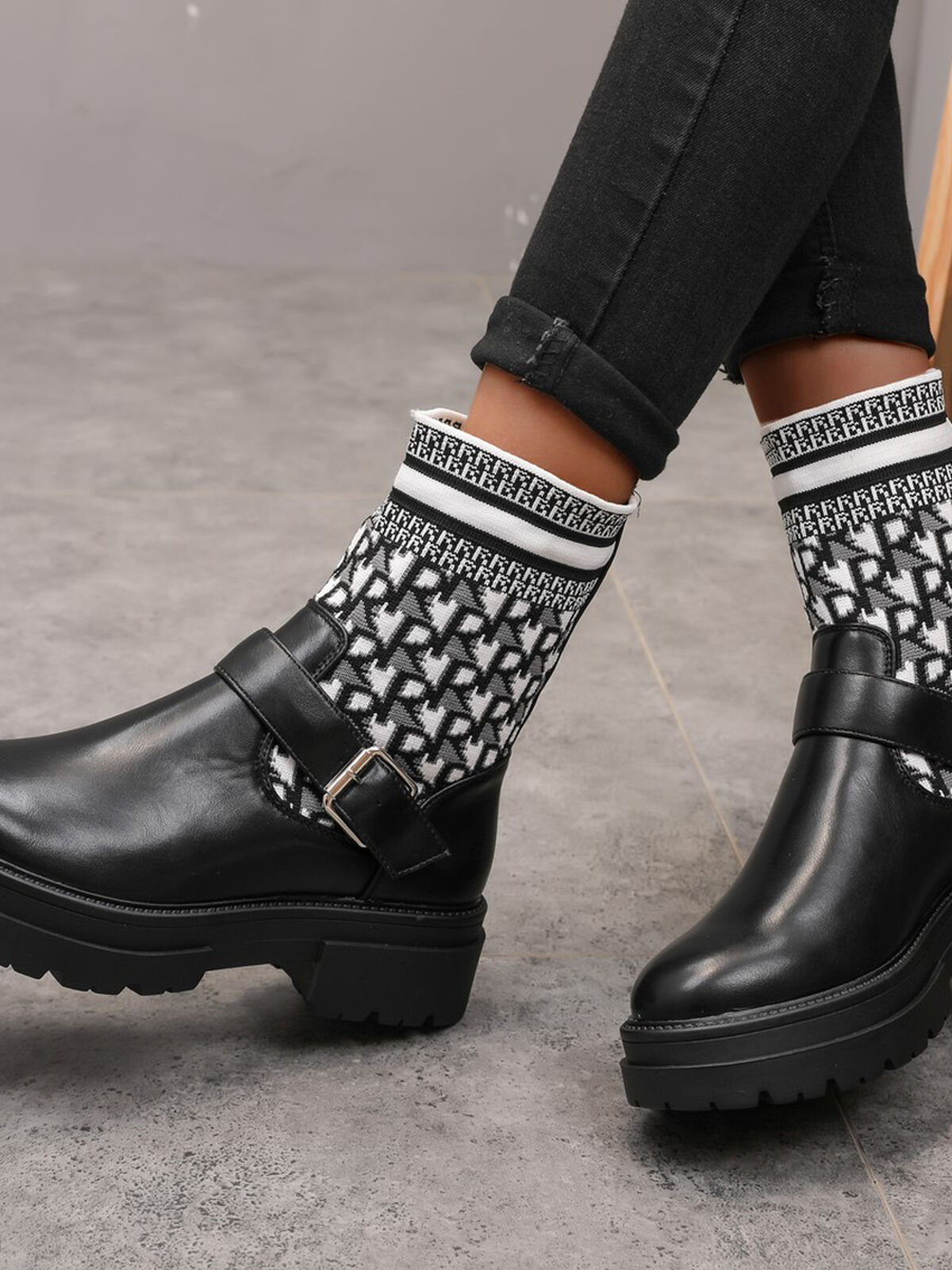 Bottines et bi-matières- Noir et Blanc